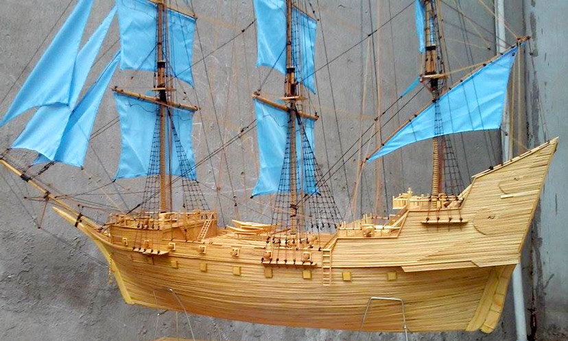 Mô hình thuyền buồm làm thủ công bằng tre độc đáo hợp phong thủy