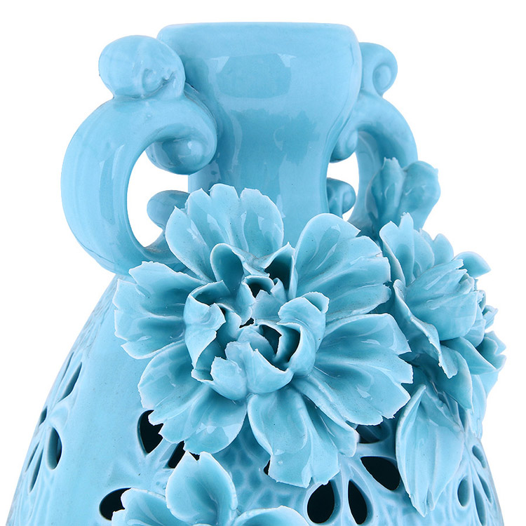 Bình hoa sứ bầu dục xanh đẹp có họa tiết nổi tinh xảo