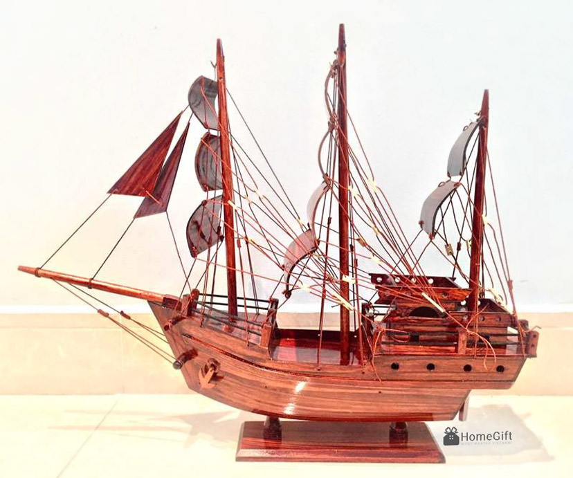 Mô hình Tàu Buôn Thái Lan Trang trí - Gỗ Tràm - Thân 80cm